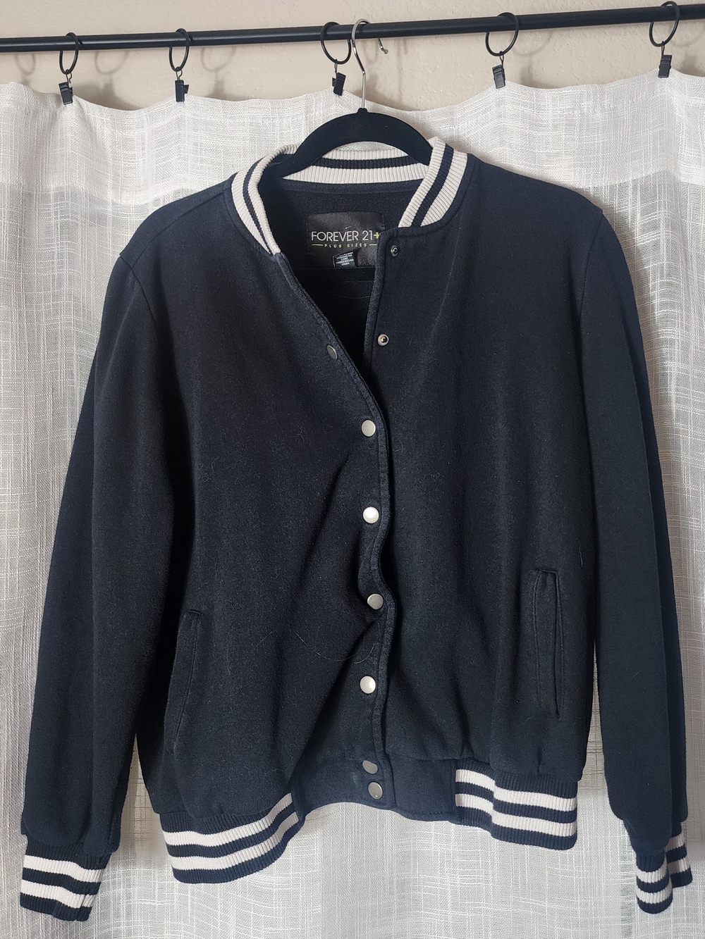 Forever 21 Women's Black Varsity Jacket with White Trim